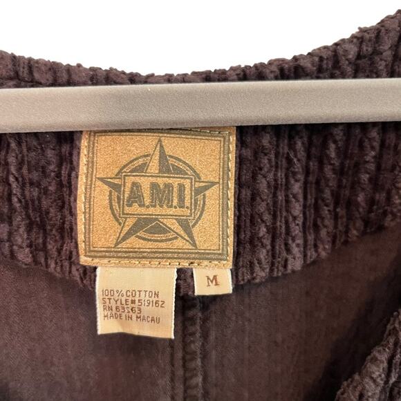 Vintage 90s AMI Paris Jumper Dress Corduroy Brown Medium Pockets Cottagecore - Picture 6 of 9